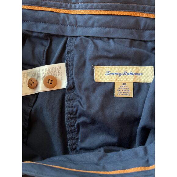 Tommy Bahama Men’s Blue Chino Shorts Size 38 Flat Front Casual Tan Logo Classic - Picture 4 of 4
